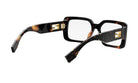 A pair of stylish, square-framed glasses with a dark frame and gold accents.