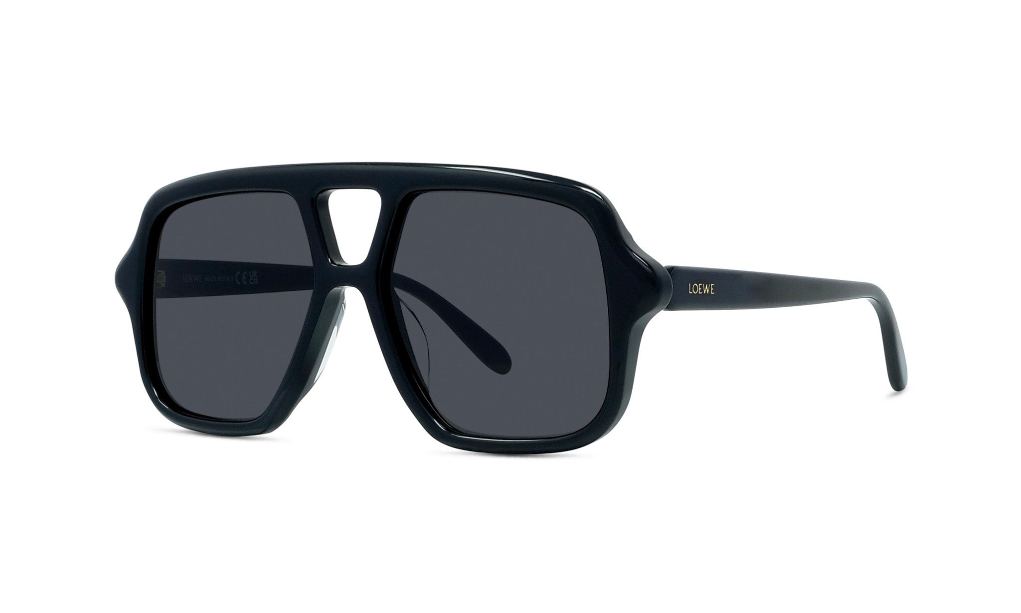 A pair of black sunglasses with a sleek, modern design.