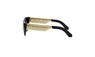 A pair of black sunglasses with gold-colored metal accents.