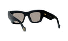A pair of black sunglasses with a dark frame and dark lenses.