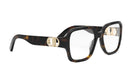 A pair of stylish, square-framed glasses with a dark frame and gold accents.