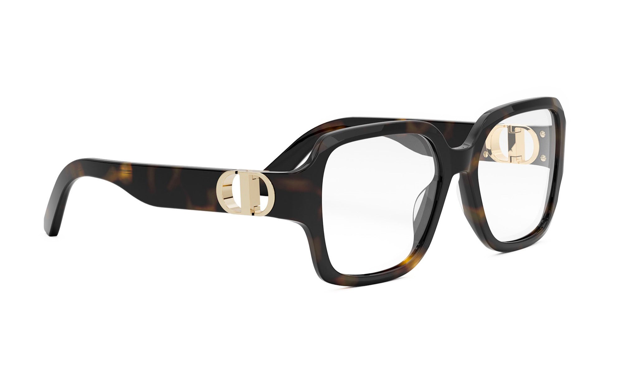 A pair of stylish, square-framed glasses with a dark frame and gold accents.