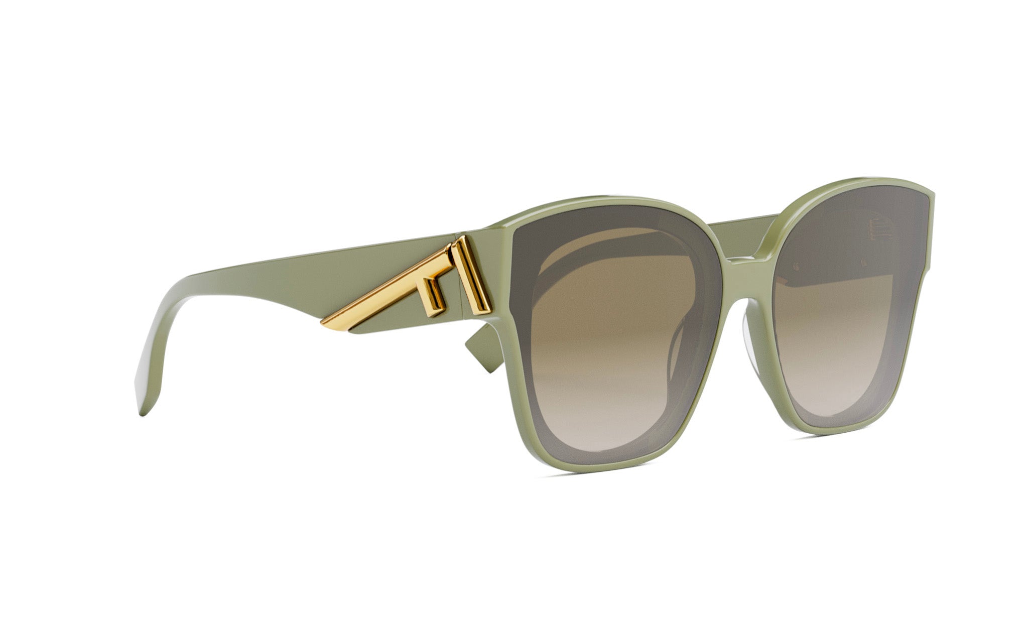 A pair of stylish sunglasses with a gold-colored frame and dark lenses.