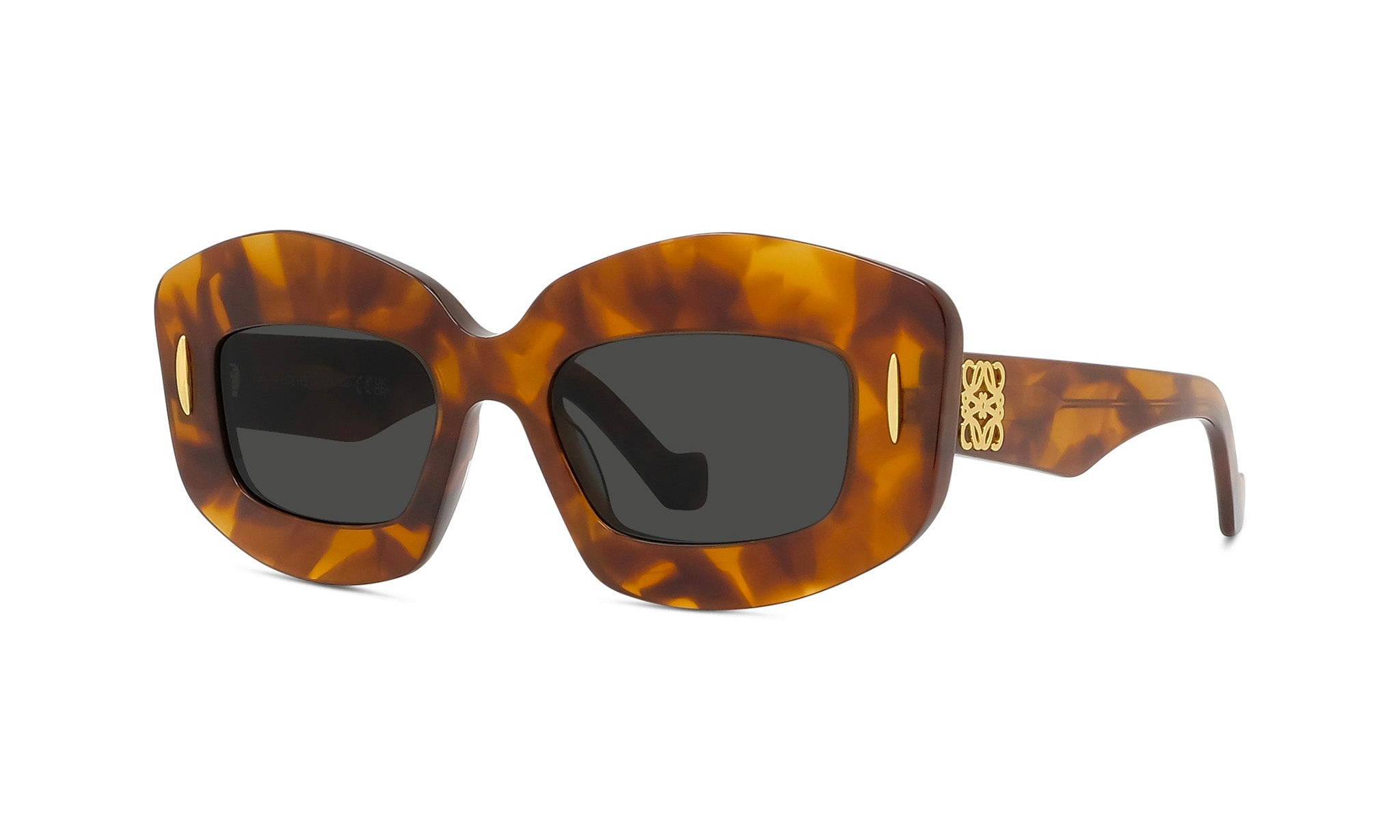 A pair of stylish sunglasses with a tortoiseshell frame and dark lenses.