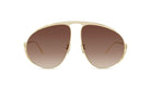 A pair of gold-colored sunglasses with a distinctive design.