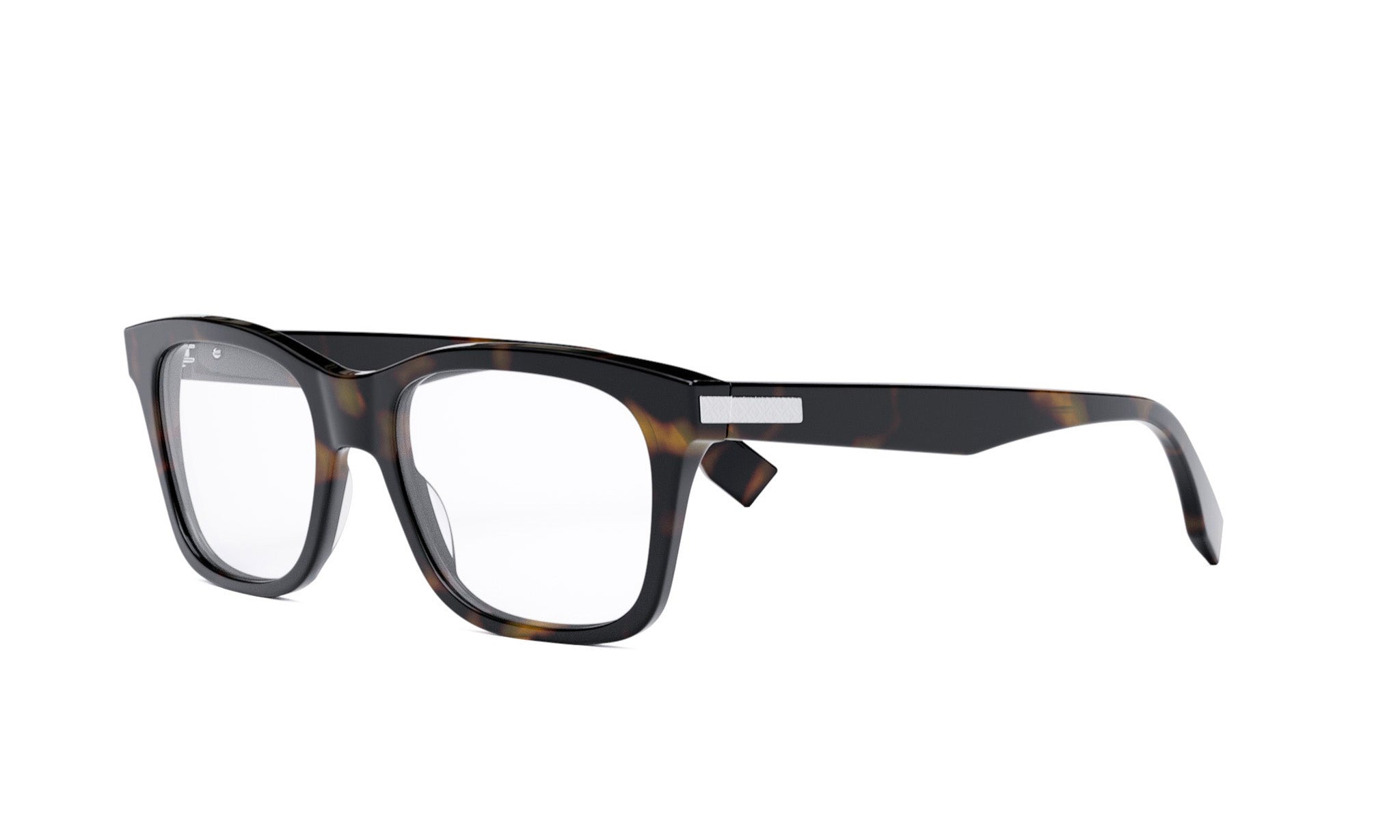 A pair of stylish, tortoiseshell-framed glasses with a sleek black frame.