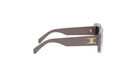 A pair of gray sunglasses with a gold C logo on the frame.