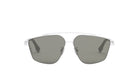 A pair of silver-framed sunglasses with dark lenses.