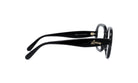 A pair of black-framed glasses with the word "Love" engraved on the side.