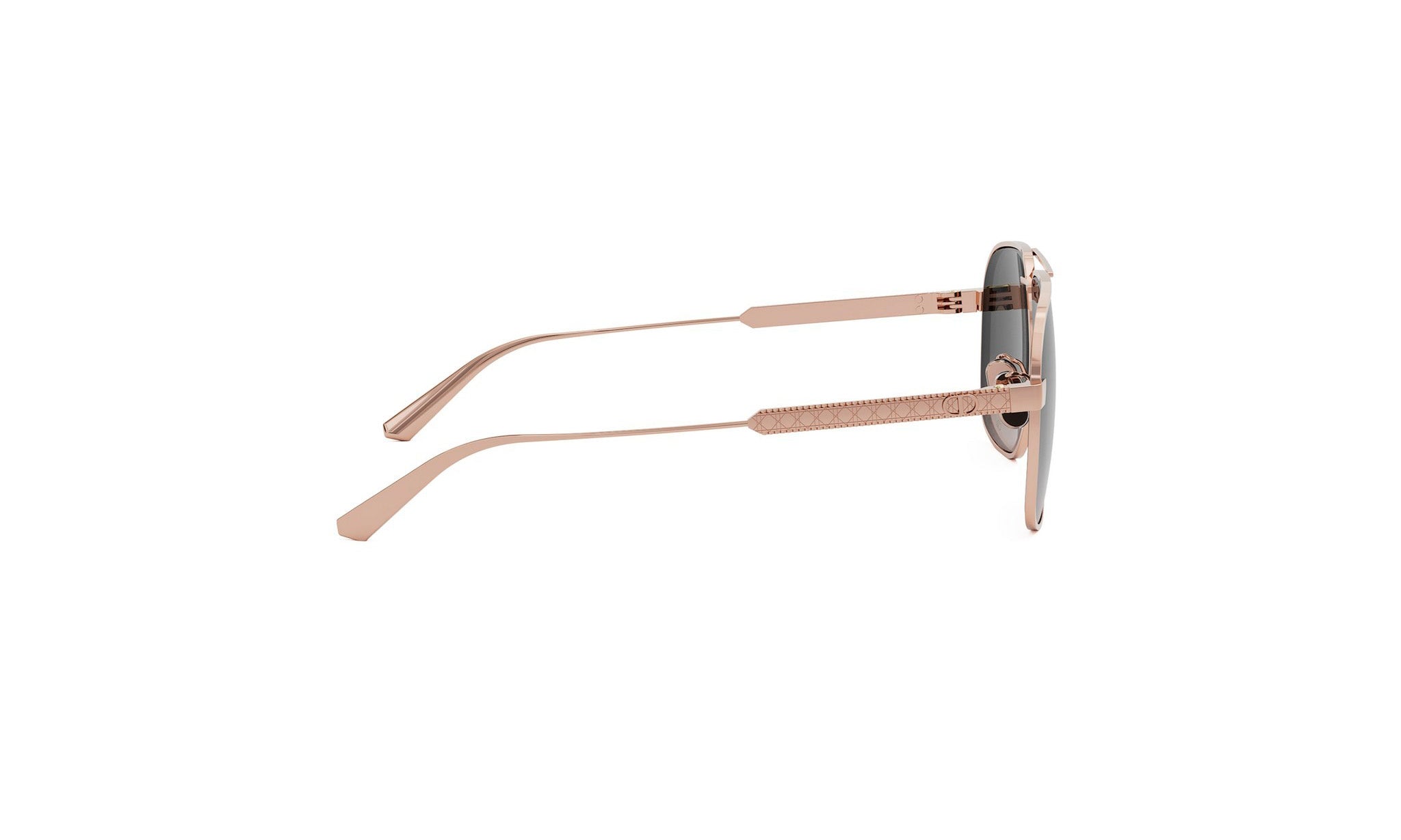 A pair of gold-colored sunglasses with a sleek, modern design.