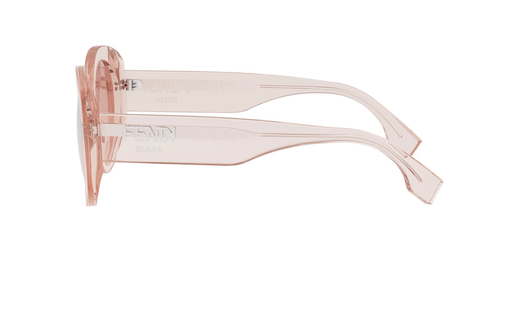 A pair of pink Fendi sunglasses with a unique design.