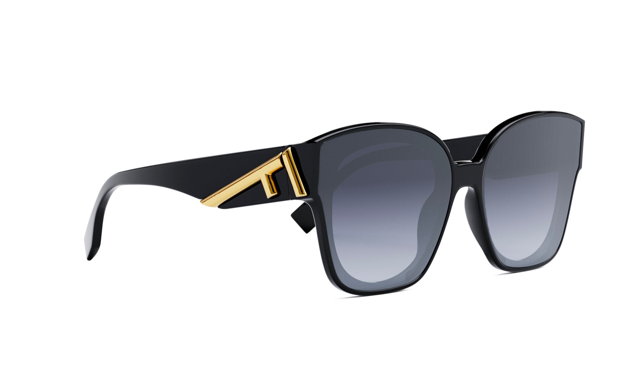A pair of stylish sunglasses with a black frame and gold accents.