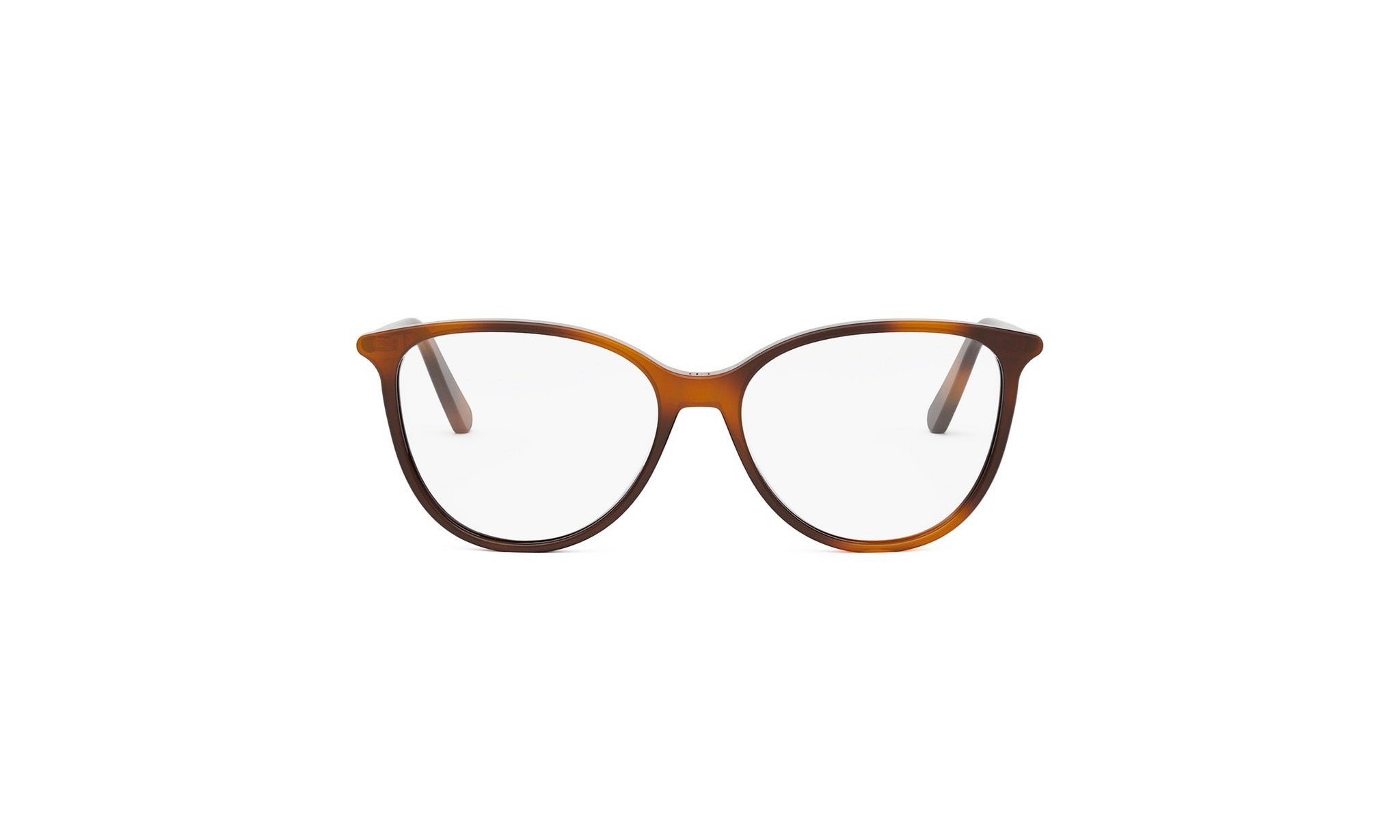 A pair of brown-framed glasses with clear lenses is shown against a white background.