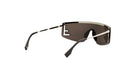 A pair of stylish sunglasses with a modern, angular frame and dark lenses.