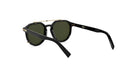 A pair of black sunglasses with dark green lenses.