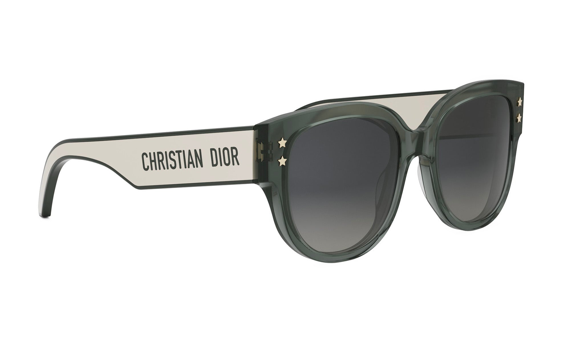 A pair of stylish sunglasses with the Christian Dior logo prominently displayed on the frame.