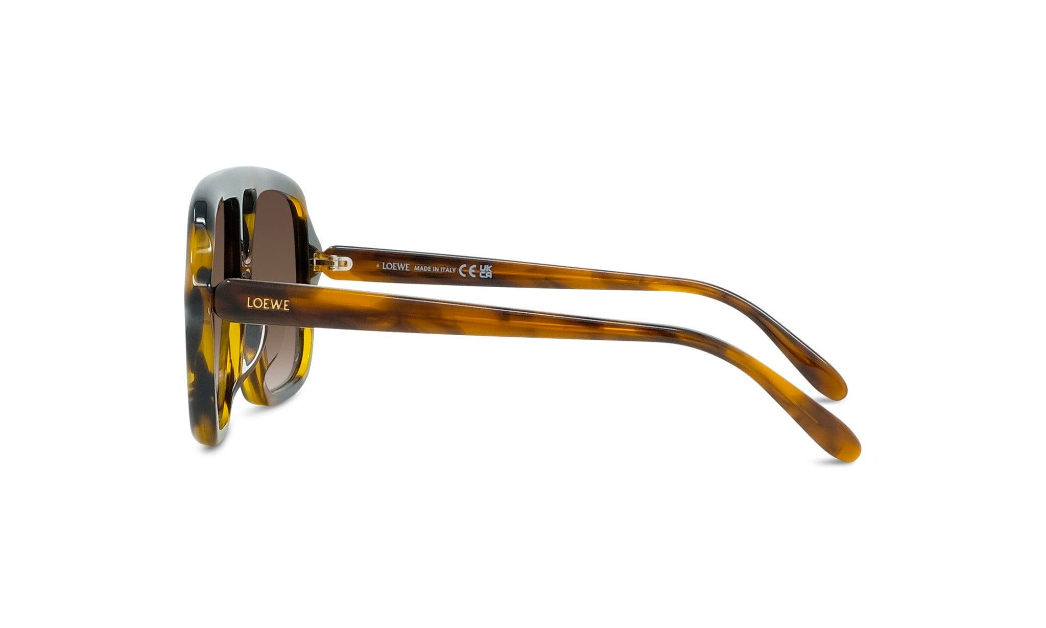 A pair of tortoiseshell sunglasses with the Lotte brand name visible on the frame.