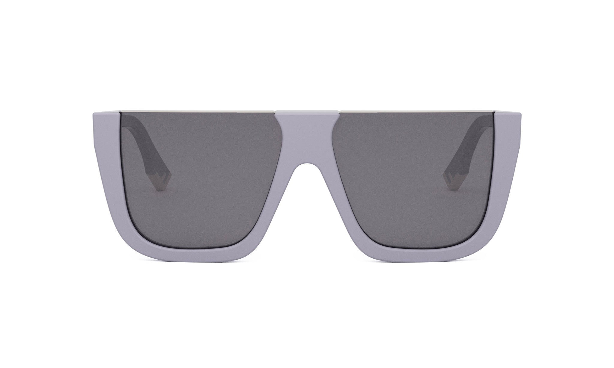 A pair of gray-framed sunglasses with dark lenses.