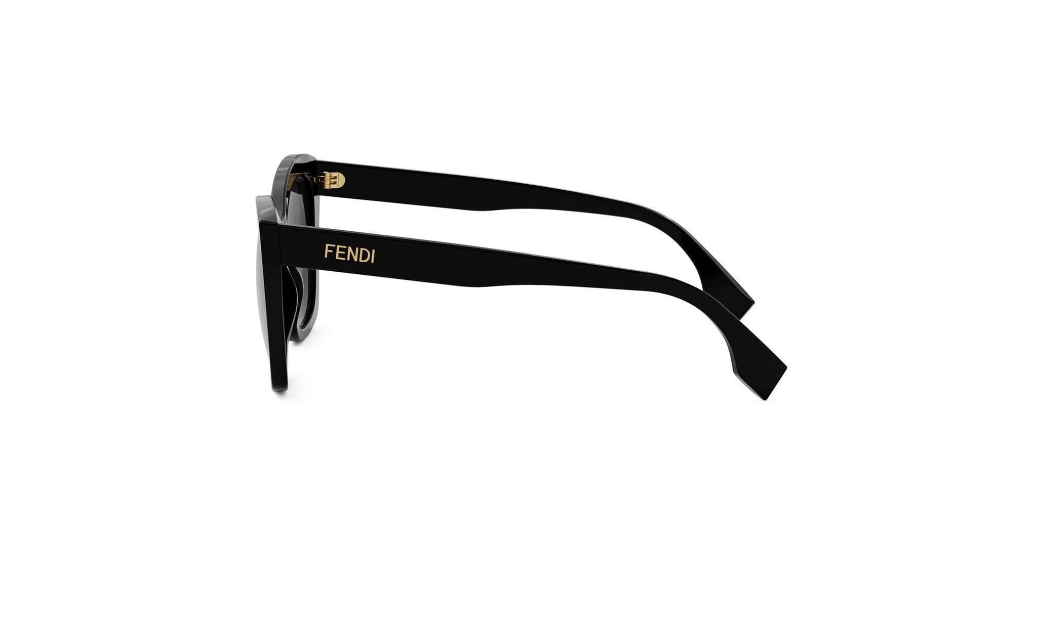 A pair of black Fendi sunglasses with gold accents.