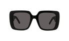 A pair of black square-framed sunglasses with dark lenses.