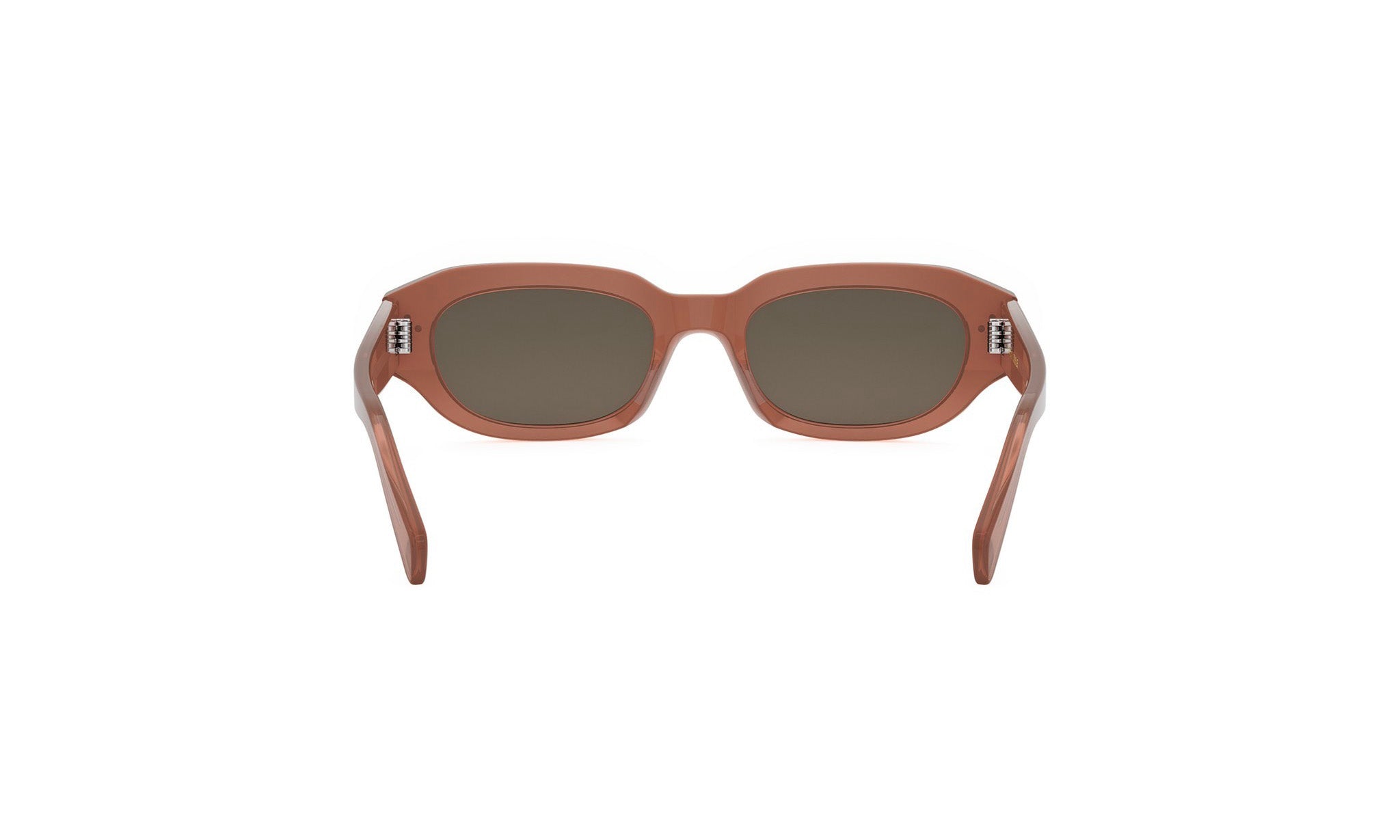 A pair of brown sunglasses with dark lenses is shown against a white background.