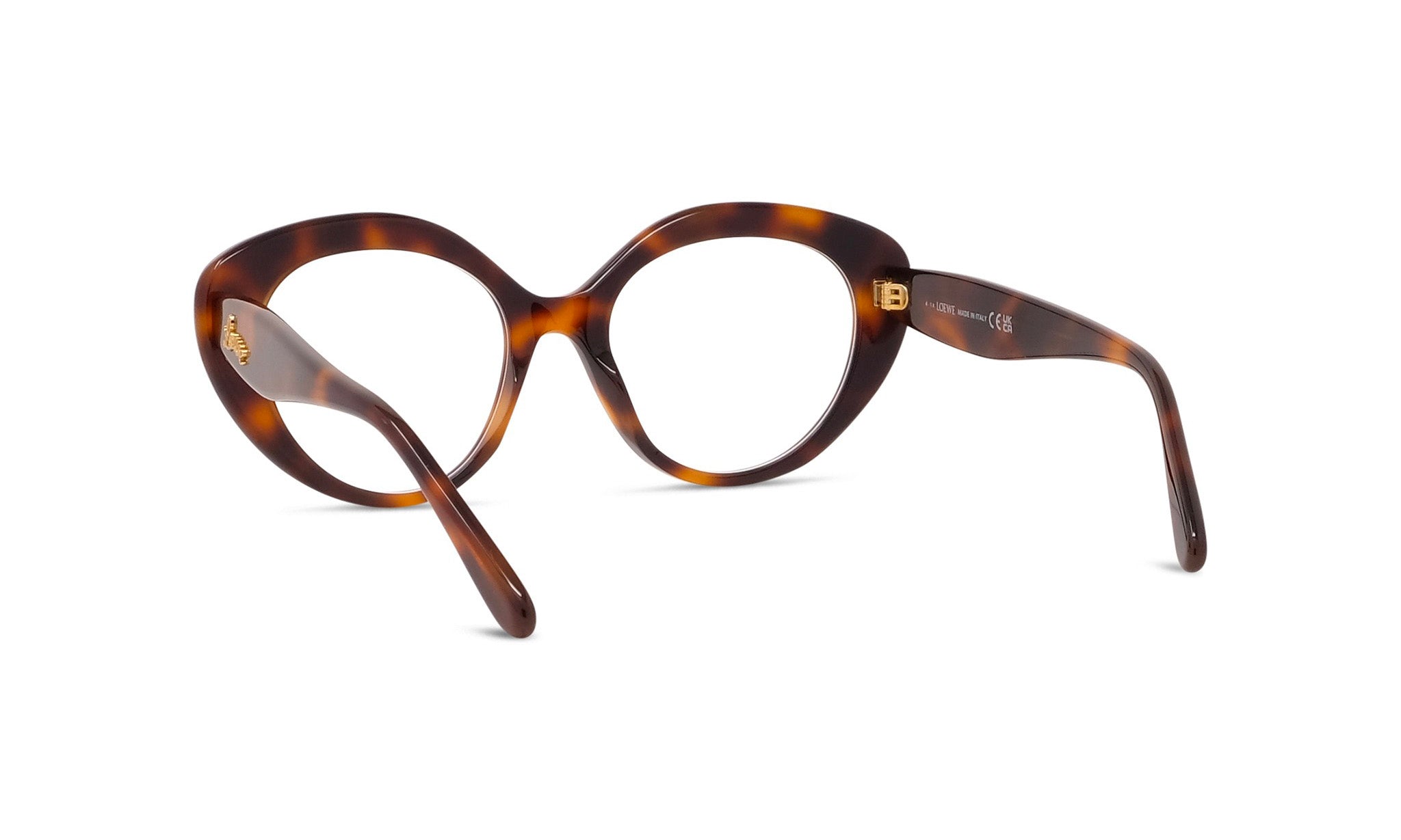 A pair of tortoiseshell-framed glasses with a dark brown color and a distinctive shape.