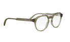 A pair of clear-framed glasses with a dark frame, designed for use with a computer.
