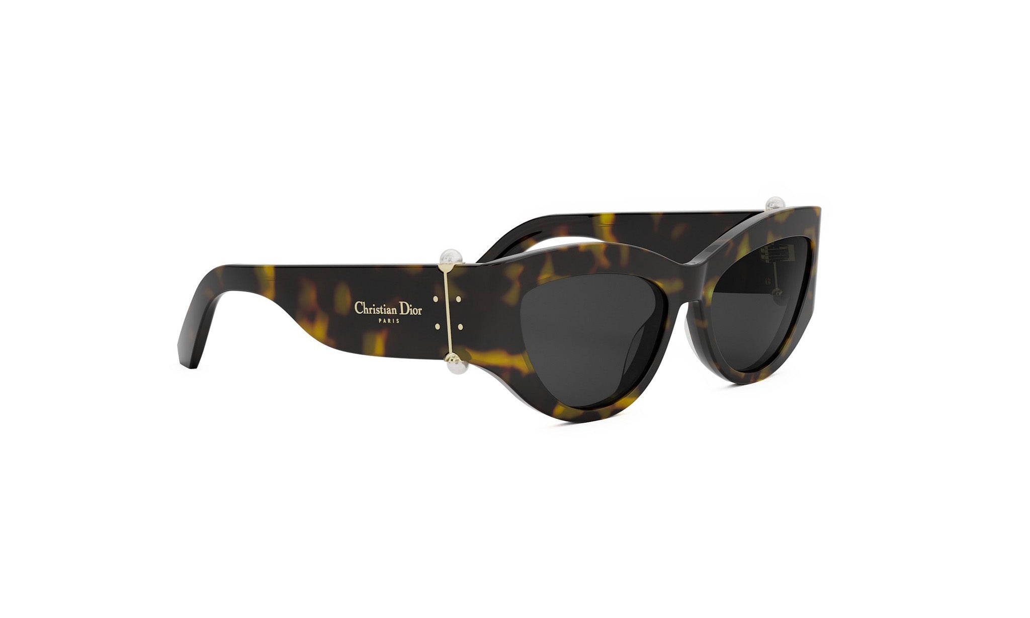A pair of sunglasses with a tortoiseshell frame and dark lenses.
