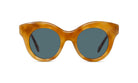 A pair of stylish sunglasses with a tortoiseshell frame and dark blue lenses.