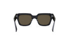 A pair of black sunglasses with dark brown lenses.
