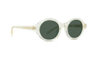 A pair of clear sunglasses with dark green lenses.