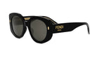 A pair of black Fendi sunglasses with gold accents.