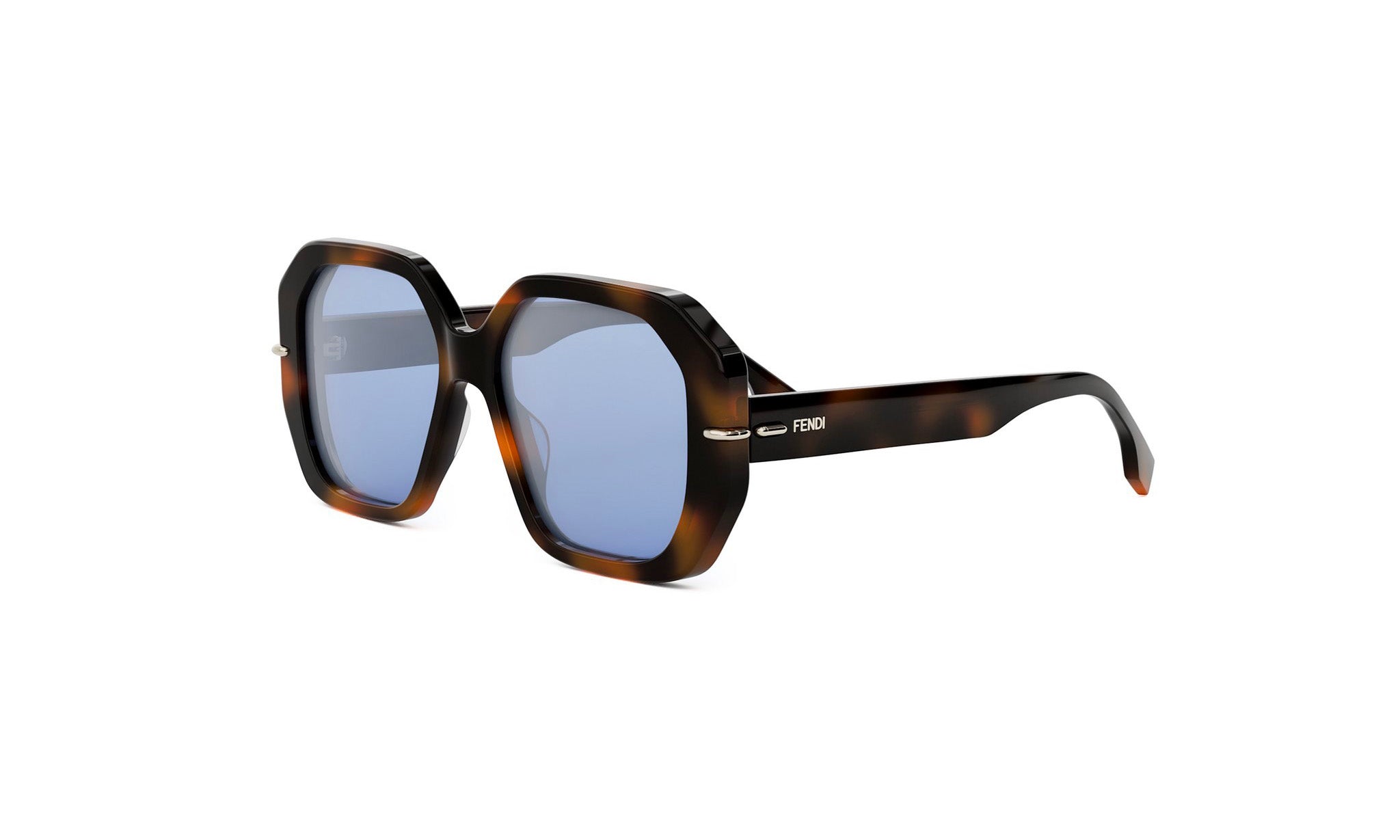 A pair of stylish sunglasses with a tortoiseshell frame and blue lenses.