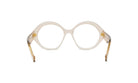 A pair of white, round-framed glasses with gold accents.