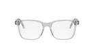 A pair of clear, modern-looking glasses with a sleek, minimalist design.