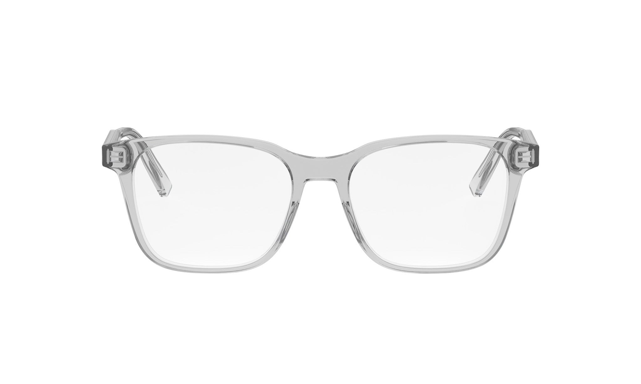 A pair of clear, modern-looking glasses with a sleek, minimalist design.