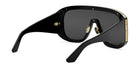 A pair of black sunglasses with gold accents, featuring a sleek and modern design.