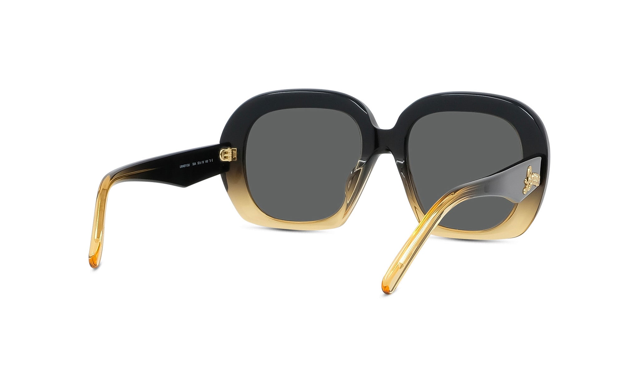 A pair of stylish sunglasses with a black frame and gold accents.