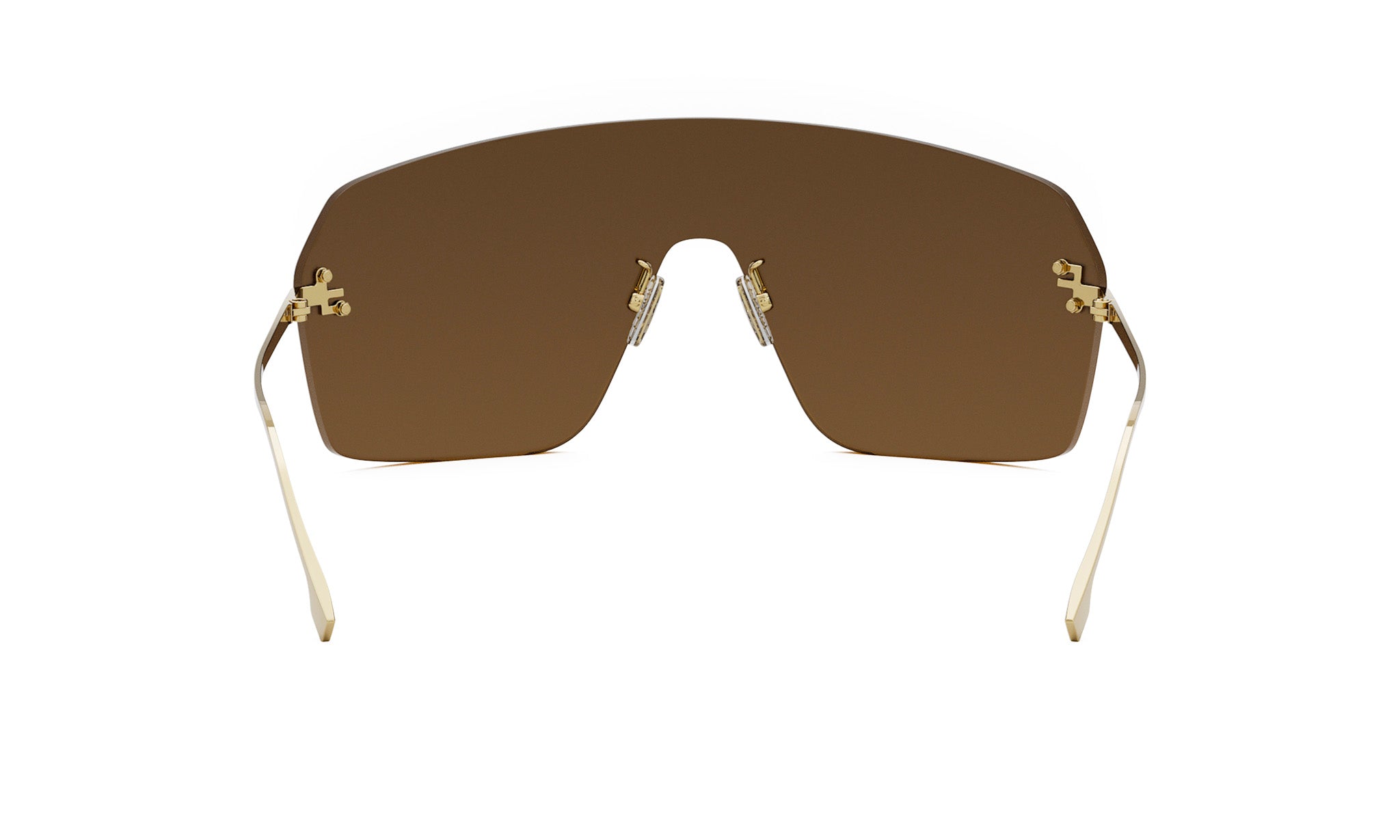 A pair of brown sunglasses with gold-colored metal frames and curved arms.