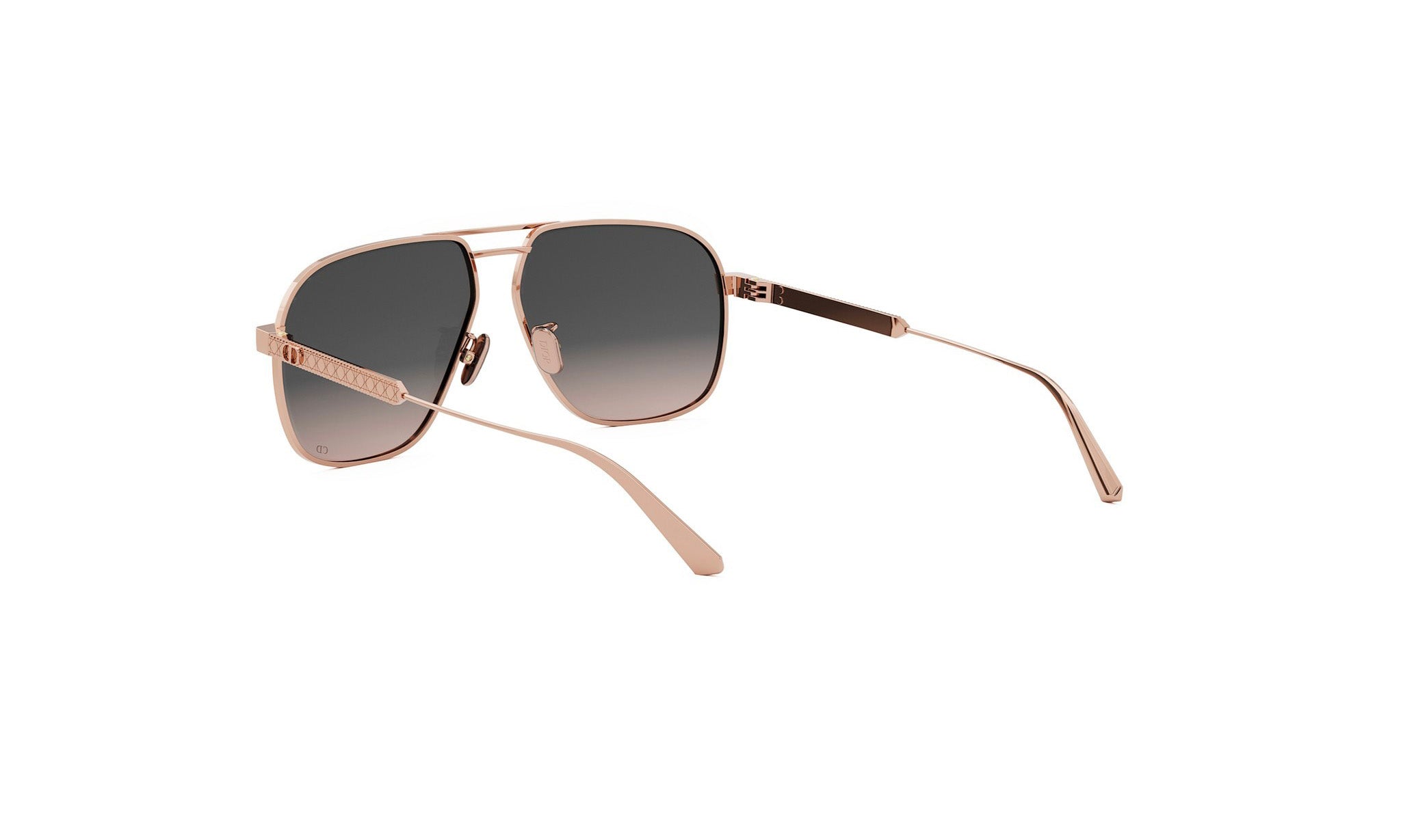 A pair of gold-toned sunglasses with dark lenses, featuring a sleek and modern design.