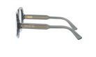 A pair of stylish sunglasses with a gray frame and gold accents.