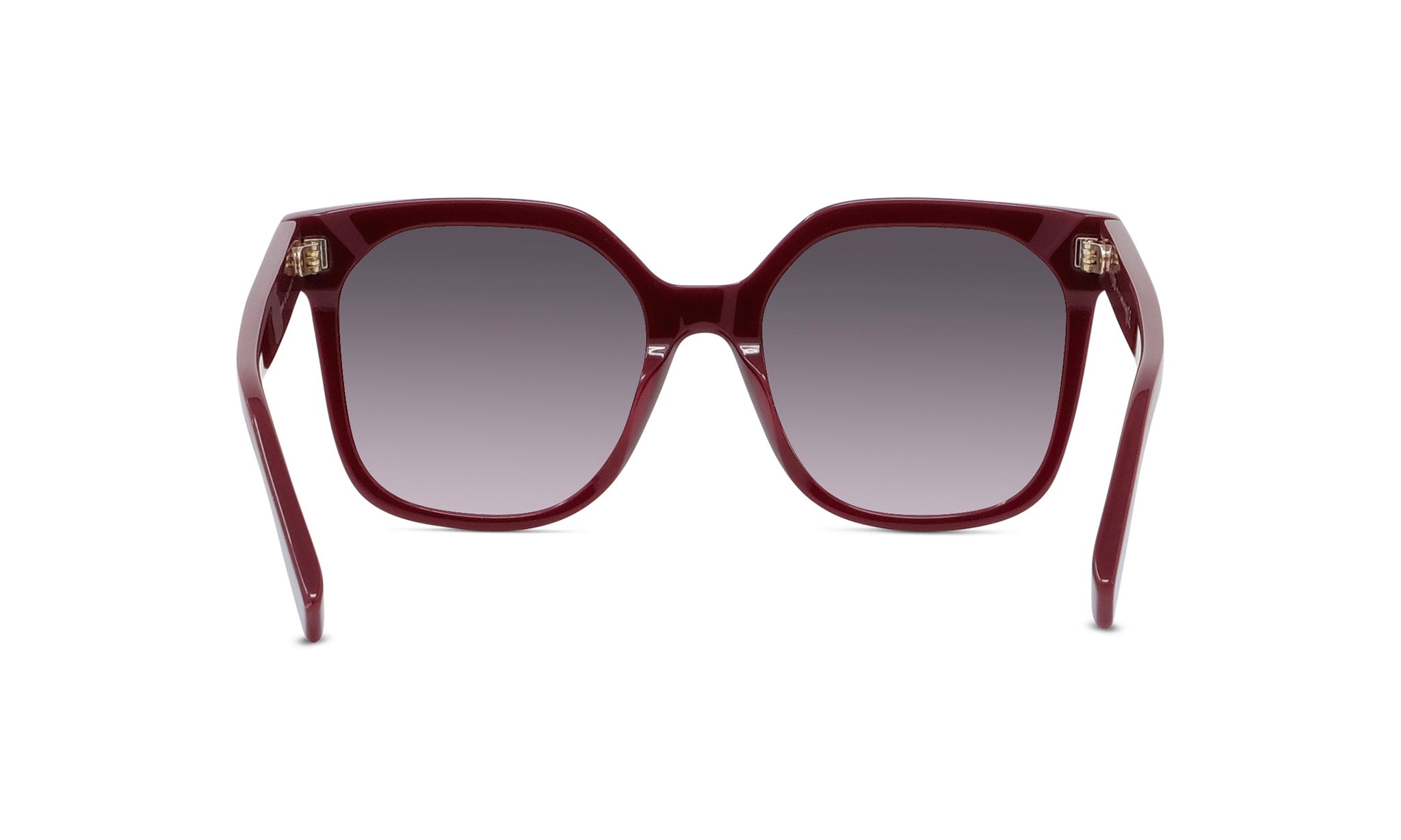 A pair of burgundy-colored sunglasses with dark lenses.