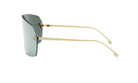A pair of stylish sunglasses with a gold frame and dark lenses.