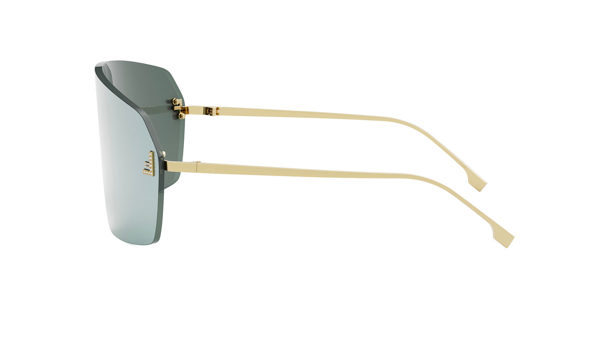 A pair of stylish sunglasses with a gold frame and dark lenses.