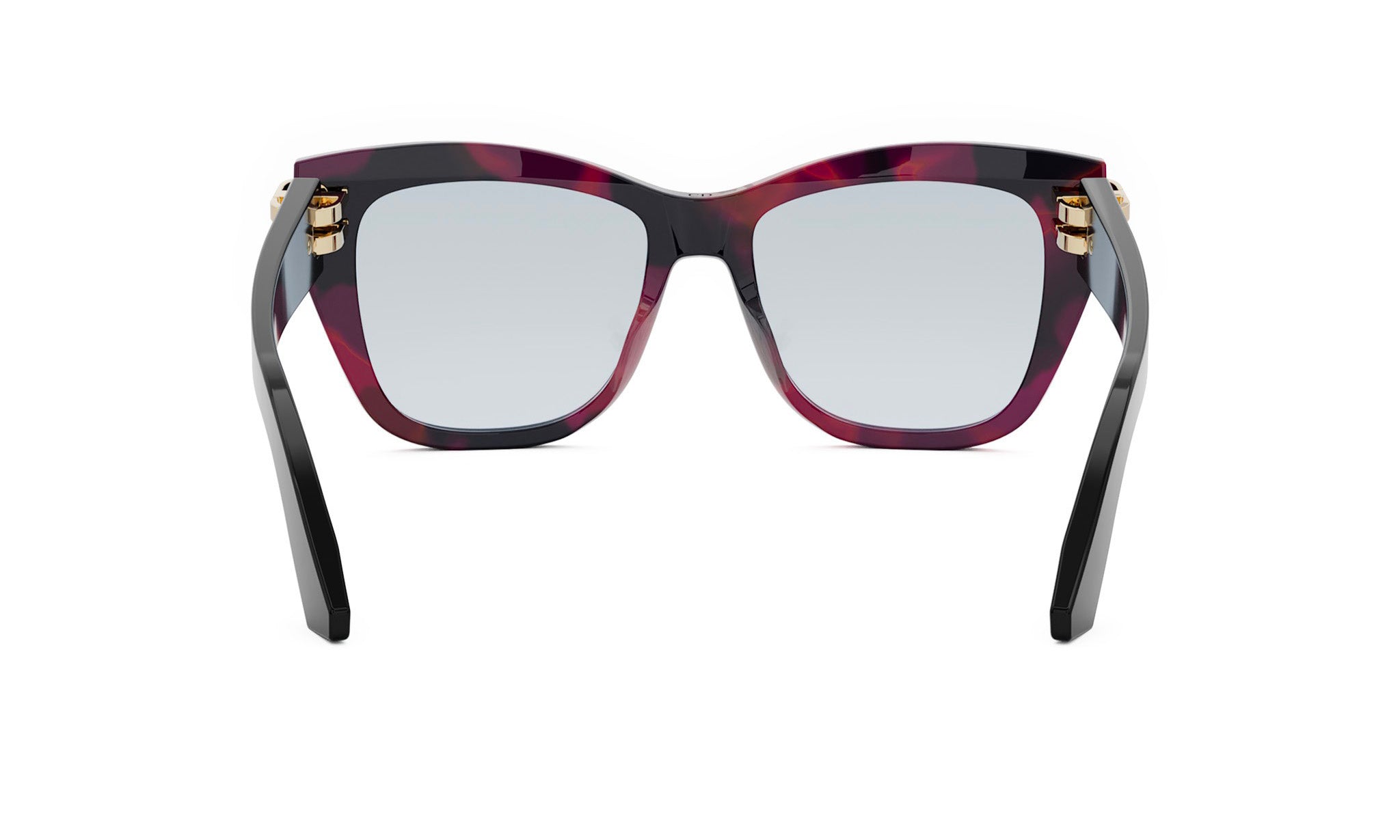 A pair of stylish sunglasses with a maroon frame and gold-colored temples.