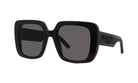 A pair of black sunglasses with a square frame and dark lenses.