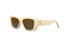 A pair of white Chanel sunglasses with dark lenses.