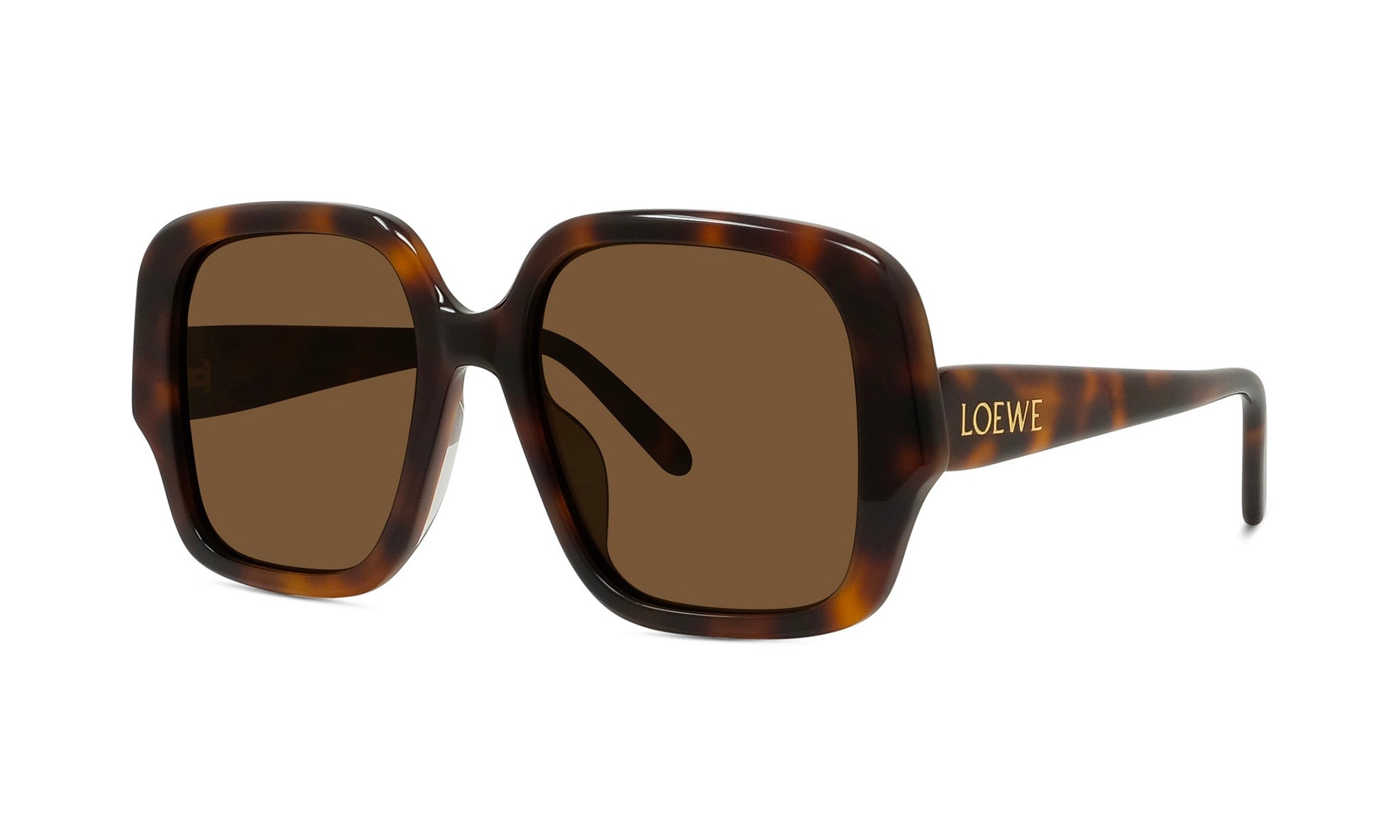A pair of brown tortoiseshell sunglasses with the LEOVE brand name visible on the frame.