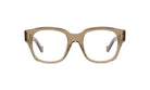 A pair of brown-tinted glasses with gold accents, displayed against a white background.