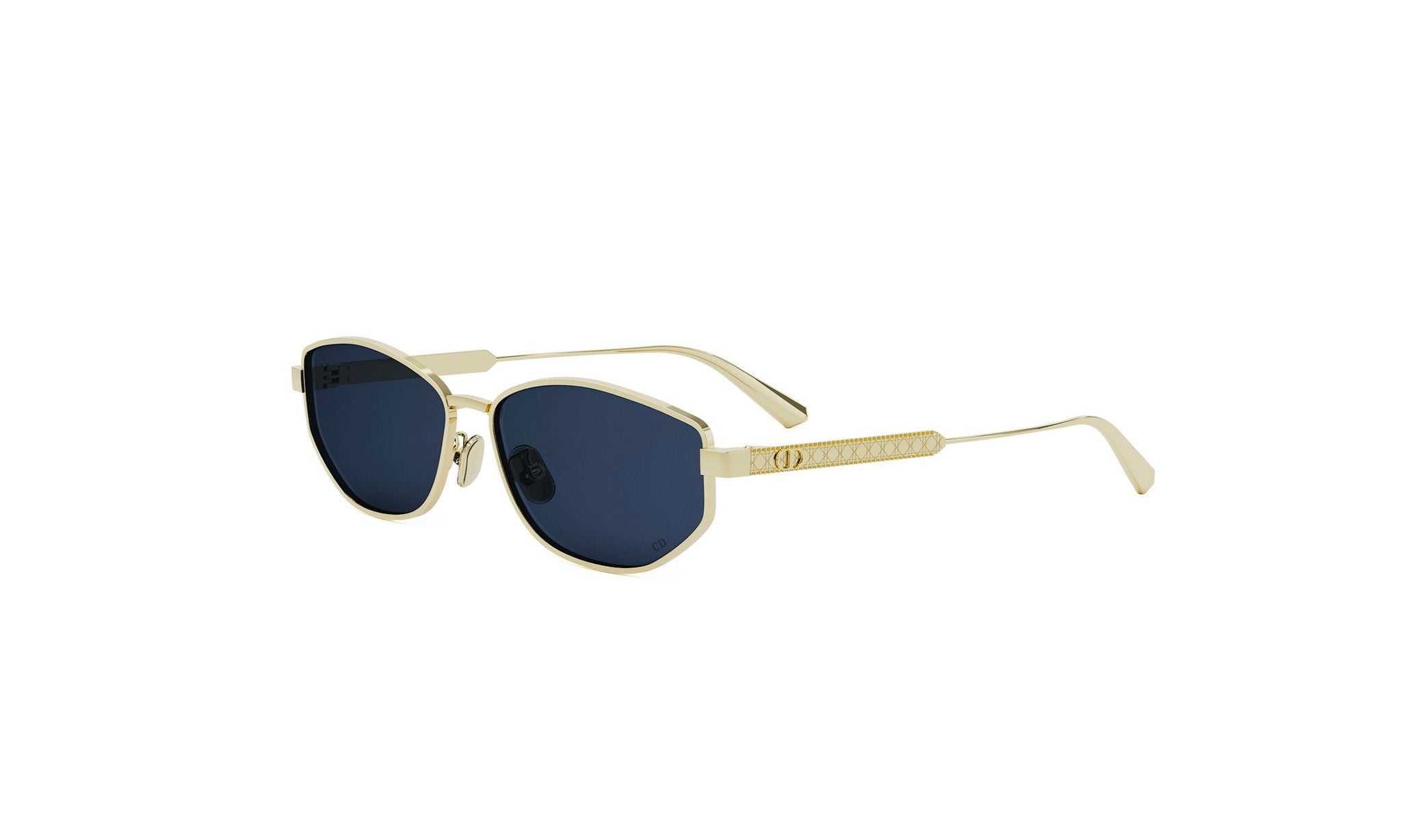 A pair of gold-framed sunglasses with dark lenses.